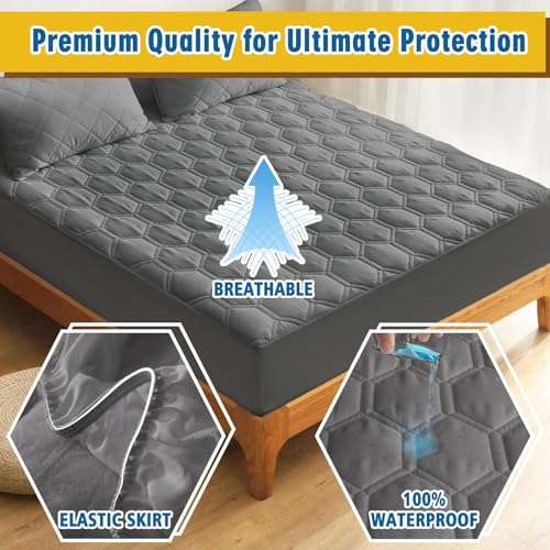 Image of BABYLEE Waterproof King Size 78x72 inch Cotton Quilted Mattress Protector Breathable Hypoallergenic Noiseless Ultra Soft Elastic Fitted Bed Protector Cover (King 78x72 inch | 6.5x6 ft, Grey)