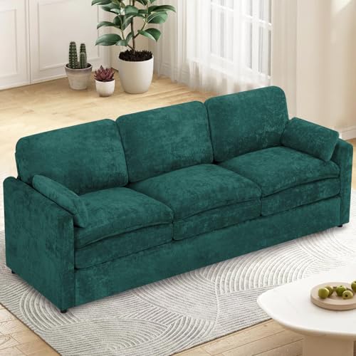 ACMEASE 89” Chenille 3-Seater Sofa w/Two Arm Pillows, Teal