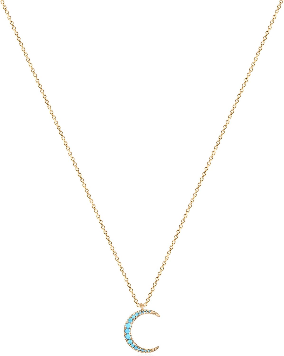 MTMY Gold Moon Pendant Necklace for Women,14K Gold Plated Dainty Chain Crescent Moon Sun Star Necklace Jewelry