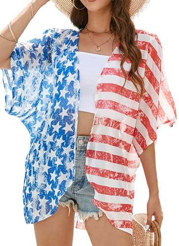 Image of FINOCEANS Womens Floral Chiffon Kimono Cardigans Loose Beach Cover Up Half Sleeve Tops