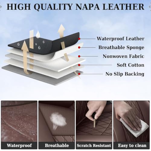 Image of Coverado Tacoma Seat Covers Full Set, Faux Leather Seat Covers Custom Fit for 2016-2023 Toyota Tacoma Double /Crew Cab Base Prerunner SR5 Limited TRD Sport Interior Covers (Brown)