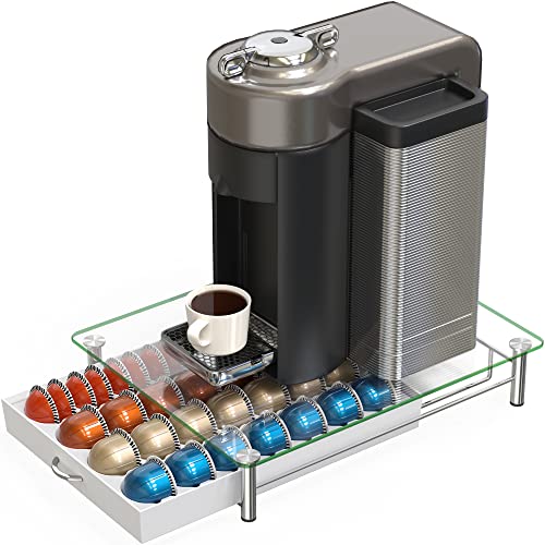 Image of Deco Brothers Tempered Glass Vertuo Pod Holder, Fits 28 Large /56 Small Pods | Compatible with Nespresso Capsule, White