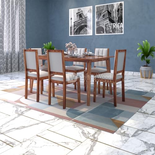 Image of DRIFTINGWOOD Tiya Dining Table 6 Seater | Six Seater Dinning Table with 6 Chairs for Home | Rosewood, Honey Finish, Self Assembly(DIY)