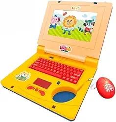Laptop Infantil Educativo, Brinquedo Eletrônico com Teclado, Mouse e Música para Crianças (Vermelho com Amarelo)