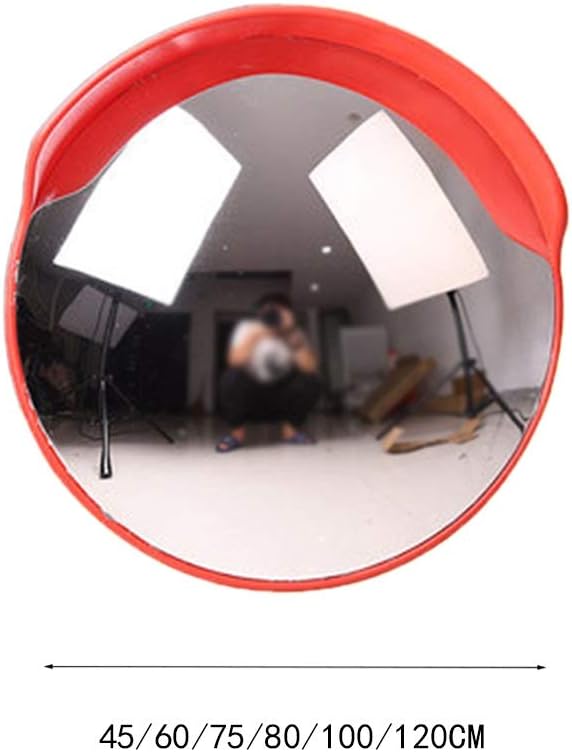 Blind Spot Mirrors Highway Traffic Mirror Red Plastic Spherical Mirror Garage Reflective Wide-Angle Lensroads Sidewalk Safety Mirror/100Cm