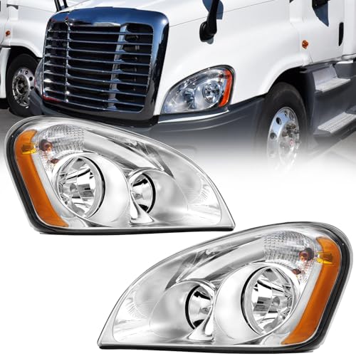 aostirmotor Headlights Assembly Fit for 2008-2016 Freightliner Cascadia Chrome Housing Halogen Headlamp pair (Driver and Passenge Side)