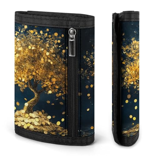 Lucky Golden Coin Tree Trifold Wallet Slim Credit Card Holder Minimalist Front Pocket Money Clip for Women Men3