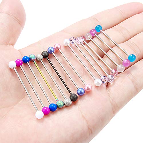 Dyknasz 15PCS Industrial Barbell 16G Surgical Steel Industrial Piercing Jewelry for Women Men Forward Helix-Cartilage Earrings 1 3/8"(35mm) Bar Length3