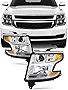 AKKON - Fits 2015-2020 Chevy Suburban 15-20 Tahoe LED Projector Chrome Headlights [Halogen Type] w/Amber Signal Left+Right Pair