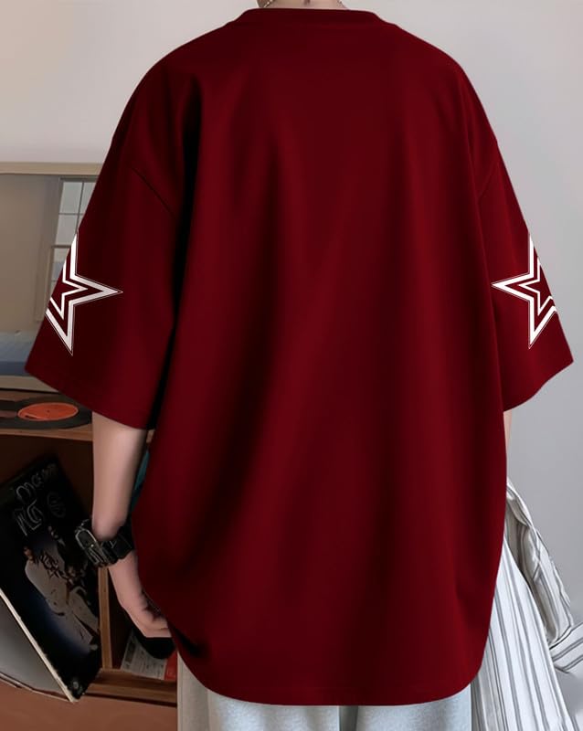Image of AUSK Men's Half Sleeve Drop Shoulder Loose T-Shirt || Off Shoulder Printed Oversized Tshirt for Mens
