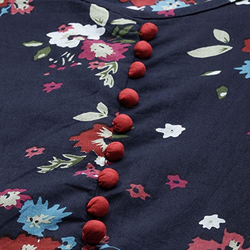 Image of Yash Gallery Women's Cotton Relaxed Fit Anarkali Floral Print Kurta