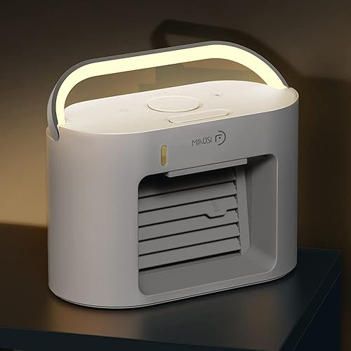 Miniatura 1 de Ventilador de aire acondicionado portátil 3 en 1, pequeño humidificador de aire evaporativo personal con luz LED, batería recargable para viajes de