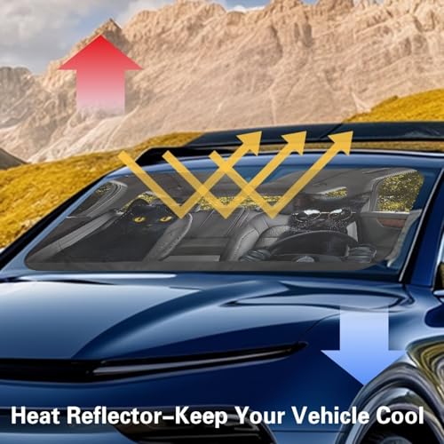 Image of Drive Black Cat Car Front Windshield Sun Shade Reflect UV Sun and Heat Foldable Car Windshield Sunshades Interior Accessories Protection Universal Vehicle Accessories