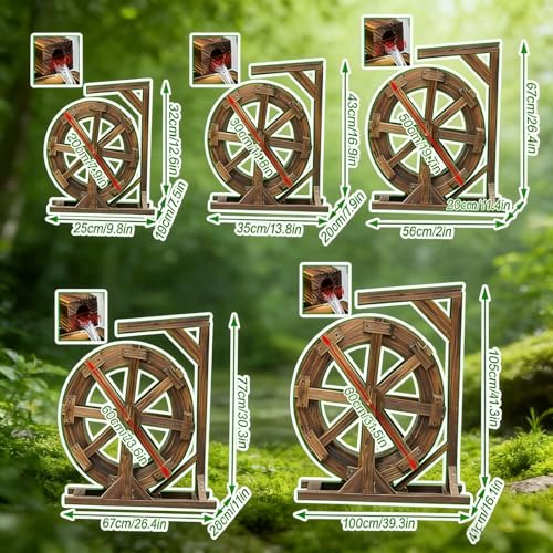 Image of Outdoor Garden Water Wheel Fountain, Self-Rotating Wooden Water Feature, Vintage Rustic Decoration for Patio Pond Pool, Complete Waterfall Fountain(20cm)