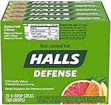 HALLS Defense Assorted Citrus Vitamin C Drops, 20 Packs of 9 Drops (180 Total Drops)