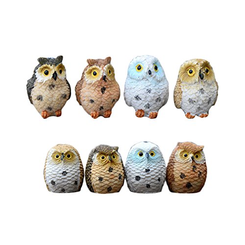 Miraclekoo 8 Piece Resin Mini Owls Miniature Fairy Garden Owl Ornament Dollhouse Plant Pot DIY Decor Home Decoration