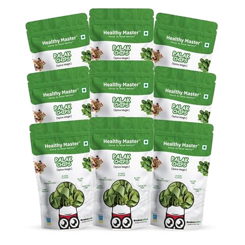 Image of Healthy Master Palak Chips Combo 900g (100g Each) Pack of 9 | Light & Crispy | High Protein Chips | Gluten-Free | No Maida, No Palm Oil | Low-Calorie | Healthy Snacks for Adults & Kids