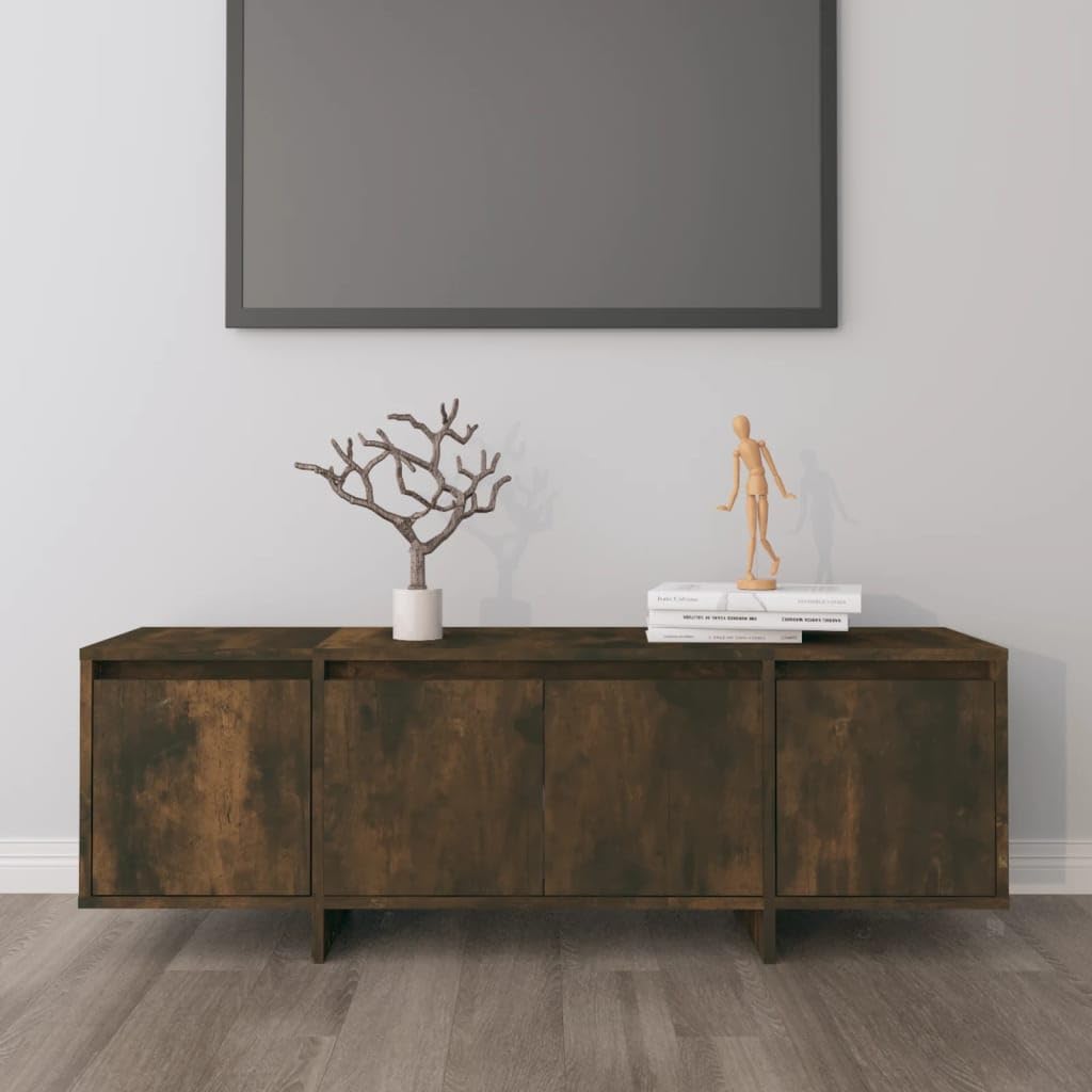Hothingwell TV-Möbel, Eiche, Rauchgrau, 120 x 30 x 40,5 cm, Holz | 4 Türen, Aufbewahrung für DVD-Konsole, Spiele, Zeitschriften, leicht zu reinigen, feuchtes Tuch, stabile Konstruktion