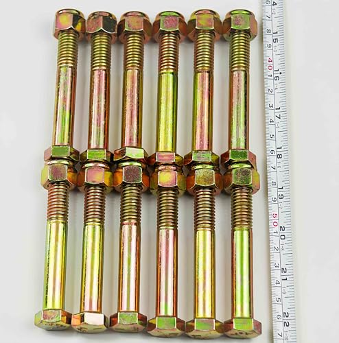Image of Grade 5 Shear Bolts 1 /2 inch x 3-1 /2 inch for Rotary Cutter,Tractor Gearbox,by Color Galvanization with Nylon Lock Nut Kit,by Metalsuberg (12pcs Pack)
