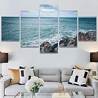 SIGNWIN 5 Panel Canvas Wall Art Modern Art Beach Coastal Expressive Global Multicolor Photography for Home Decorations Ready to Hang - 60