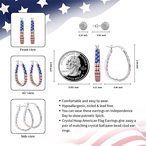 Crystal Hoop Earrings for Women Sparkly American Flag Earrings Silver Plated Red White and Blue Earrings Patriotic Jewelry Gift3