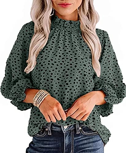 Avanova Women’s Leopard Printed Ruffle Hem Long Sleeve Mock Neck Blouses Top