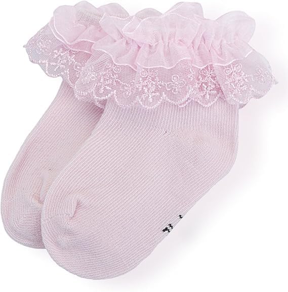 CUTEABLY Newborn Baby Girls Lace Frilly Socks, Cotton, Pack of 3 (Pack of 3, 6-12 Months) 2