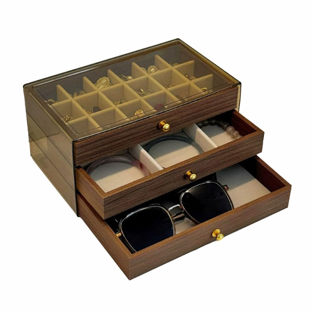 Boîte à bijoux vintage en bois précieux avec couvercle transparent chic FUBESK