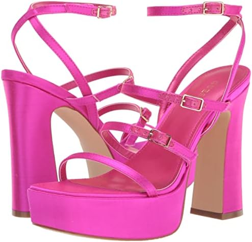 GUESS Women's YENNA Heeled Sandal, Dark Pink Satin, 8.5 | Image 6