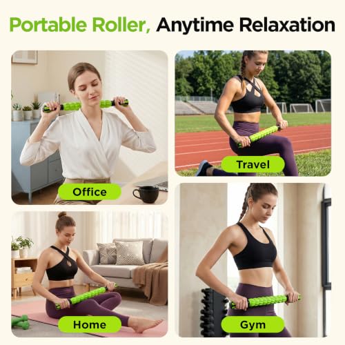 Image of Muscle Roller & Massage Roller Stick for Athletes - Lymphatic Drainage Support, Relieves Muscle Soreness, Cramping & Tightness - Targets Legs, Arms, Back & Calves (Green)