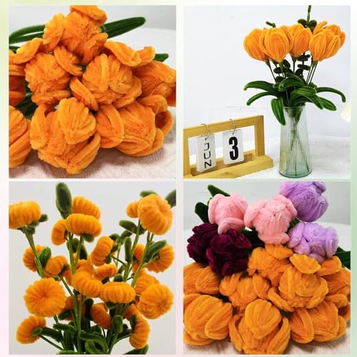 Image of Pipe Cleaner Set, 200 Pcs, with Floral Wires and Floral Tape, Chenille Stems for Tulip Bouquet Making, Kids DIY Craft Projects and Decorations (Orange+olivegreen kit)