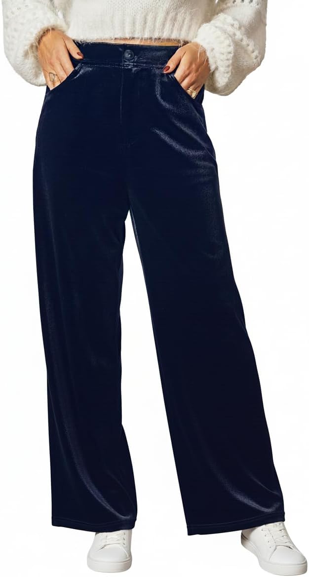 CUPSHE Velvet Pants for Women Wide Leg Dressy Velour Palazzo Work Pants with Pockets