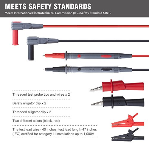 Wgge Wg-011 Soft Silicone Test Lead And Safety Alligator Clips,Multimeter Test Leads Kit Cat Iii 1000V & Cat Iv 600V With Threaded Alligator Clip, For Fluke/Astroai/Kaiweets/Innova Multimeter #TOP1