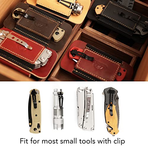 Topstache Horizontal Carry Leather Sheath For Belt, Natural Leather With Elastic Band Edc Knife Holster, Everyday Carry Pocket Organizer,Darkbrown #TOP2