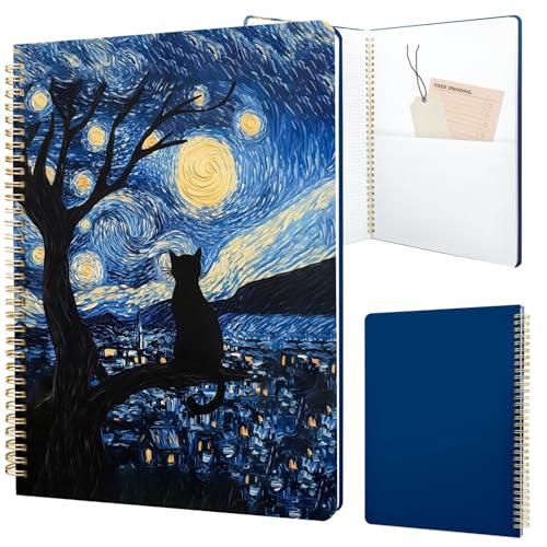 Image of Cute Spiral Notebook 8.5 x 11 Graph Paper Journal A4, Cat Galaxy | 70 page, Note Book with Pocket, Large, Big, Hard Cover, Aesthetic, Pretty Design, for Women, Girls, Kawaii