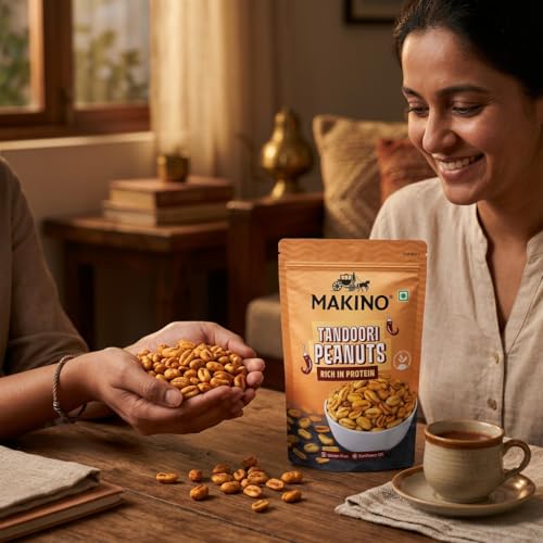 Image of Makino Tandoori Masala Roasted Peanuts, 140gm Pack of 2, Desi Spicy & Tangy Roasted Peanut Snack, High in Protein, Loved by Indian People for Regular Eat, Crispy Crunchy Namkeen