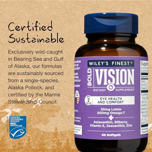 Wiley's Finest Wild Alaskan Fish Oil Bold Vision - Fish Oil Eye Health Supplement with Lutein, Zeaxanthin, Bilberry, Omega-7, Vitamin E, and Zinc - 60 Softgels (30 Servings) - Thumbnail 4