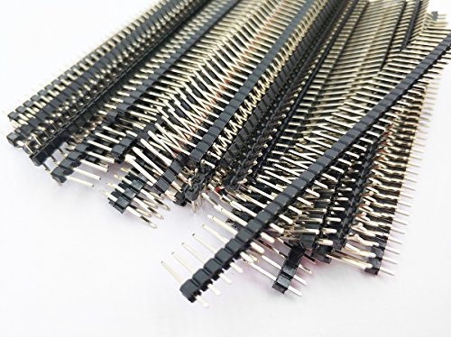 E-Simpo 20pcs 2.54mm (0.1") Male Pin Header Connector 13mm Long 1X40P Pin Header Single Row Straight Pin Header Strip for Arduino Prototype Rohs Gold-plated (L13mm)