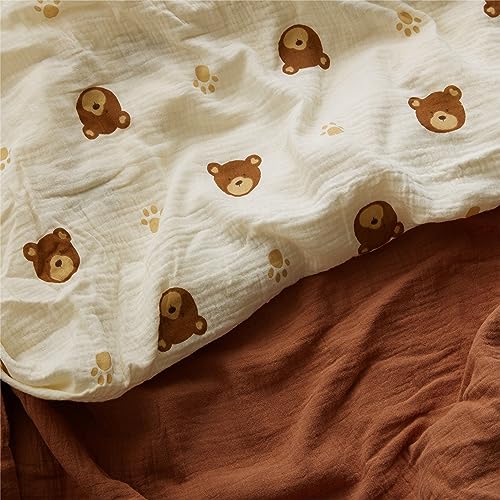 Image of Musioiy Muslin Crib Sheets Fitted Crib Sheets for Boys and Girls, Baby Crib Sheets for Standard Crib Mattress, Toddler Bed Mattress (Crib Sheets & Toddler Bed Sheets, Bear & Brown, Crib)