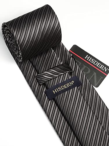 Image of HISDERN Mens Ties Set Stripe Plaid Ties for Men and Pocket Square Cufflinks Formal Silk Necktie Wedding Business