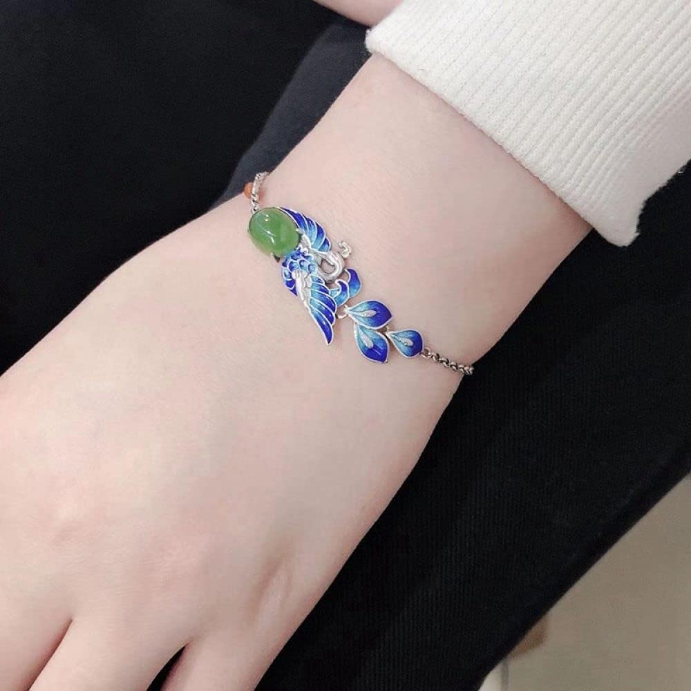 Bracciale Regolabile,Bracciale in Argento Sterling,Bracciale da Donna in Argento Sterling 925 Bracciale Vintage Blu Pavone Bracciale Intagliato a Mano Gioielli in Argento da Donna Regali Mamma