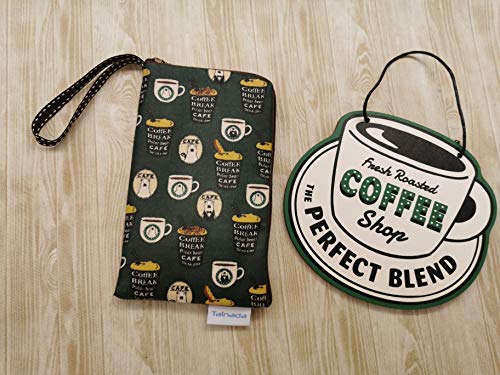 Image of Taianda Women Phone Wristlet Wallet Pouch (Coffee Pattern Green)