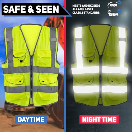Image of Neiko High Visibility Safety Vest ANSI Class 2, 9 Pockets