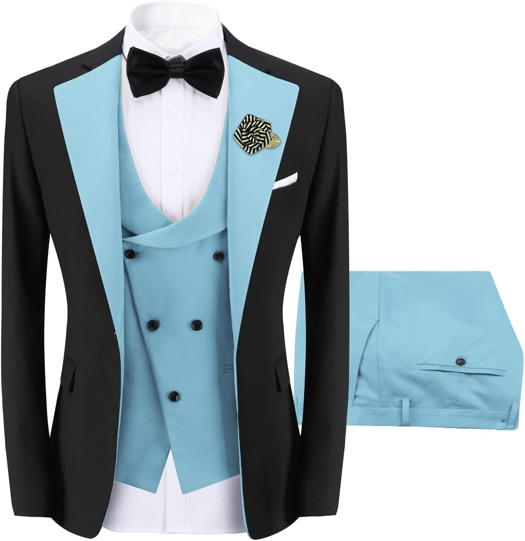 YFFUSHI Men's Slim Fit 3 Piece Suit One Button Blazer Vest Pants Wedding Prom Party Suits Set - Image 2