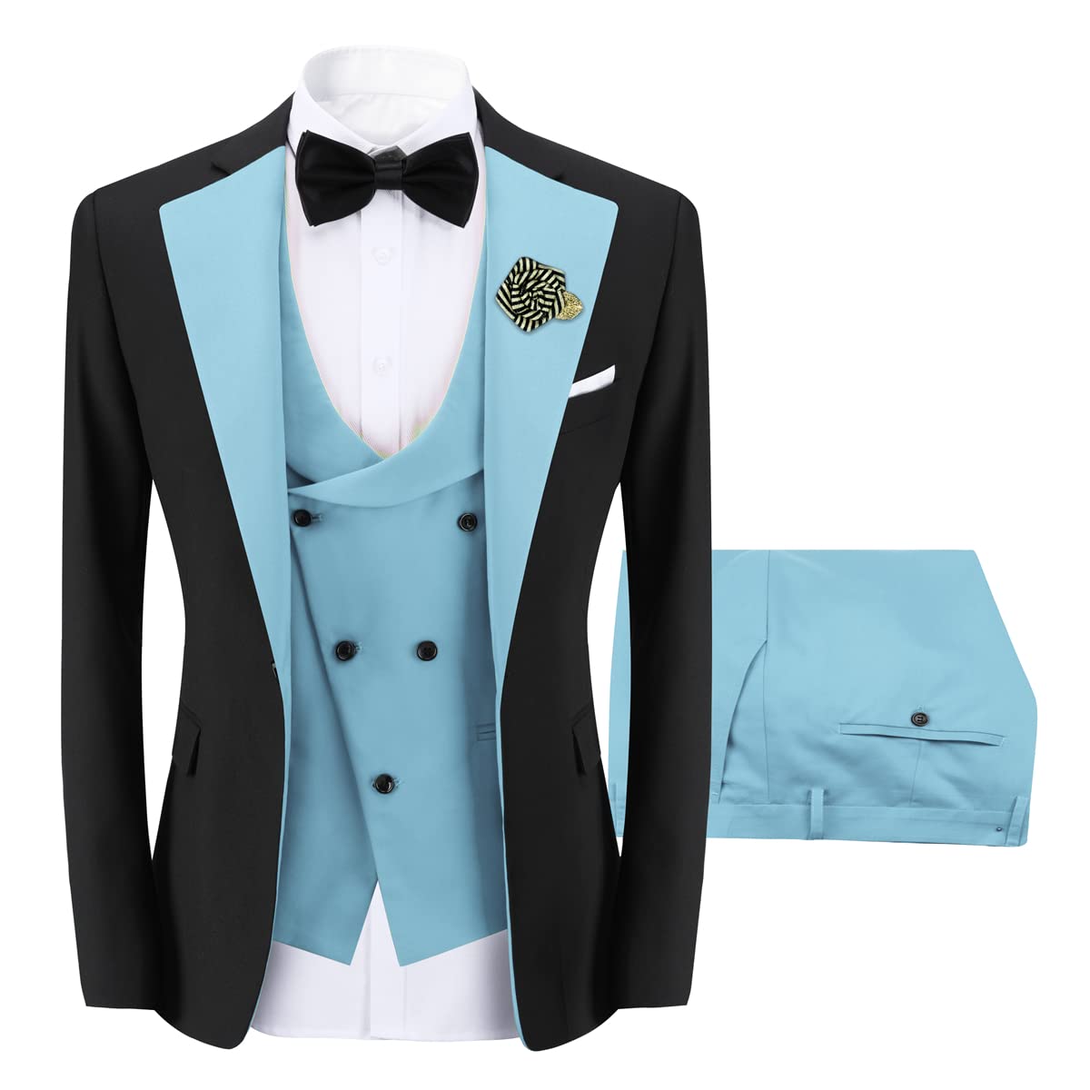 Sliktaa Traje de 3 piezas para hombre, con un botón, ajustado, formal, para boda, cena, chaleco y pantalones, multicolor