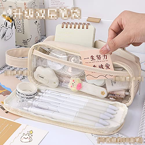 JIHUOO Large Capacity Pencil Case Bag PVC Pencil Pouch Double Layered Pen Bag Aesthetic Pen Pouch Toiletry Bag School Supplies White - Image 2