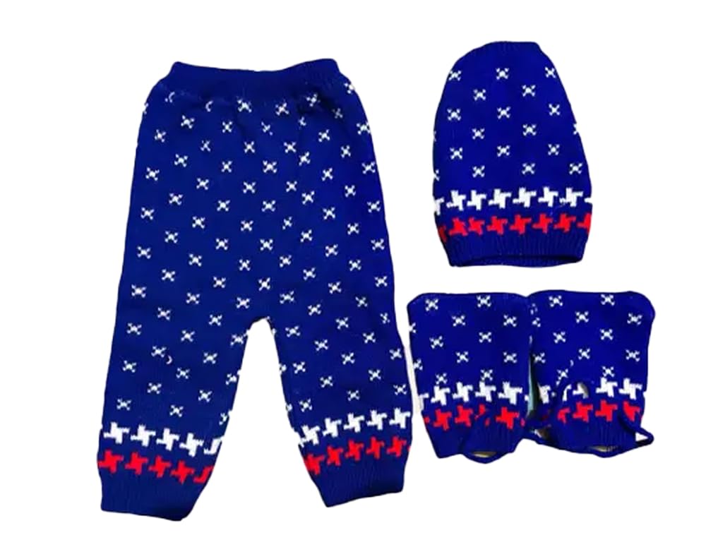 Baby Unisex New Born Baby Boys Girls Soft Comfortable Trendy Woolen Round Neck Sweater Set with Payjami, Cap and Pair of Booties for Toddlers Navy Blue - Image 4 thumbnail