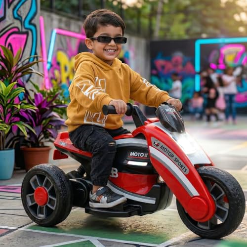 Image of Toyzone Moto Electric Bike (Red) | 6V Rechargeable Bike with 4.5Ah Battery | LED Lights, Built in Music | Smooth Acceleration | 6M Battery Warranty | Age 2-8 Years, Upto 35 kg