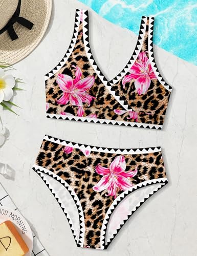 Image of KANGKANG Girls Swimsuit Bikini Set Solid Color V-Neck Two Piece Bathing Suit with Chest Pad Adjustable Straps Swimwear 7-16T