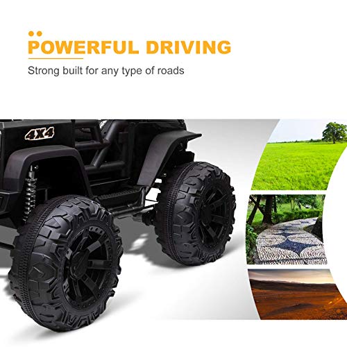 Uenjoy 12V Large Kids Electric Ride on Car 2 Seats Motorized Truck Battery Powered Children Electric Vehicles, Wheels Suspension, Remote Control, LED Lights, Music, Bluetooth, Black